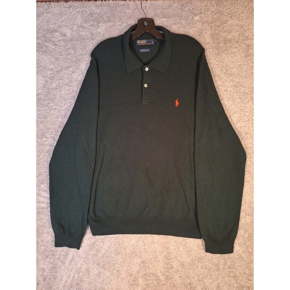Polo Ralph Lauren Other - Vintage Polo Ralph Lauren Mens Merino Wool Polo Sweater Green XL Long Sleeve